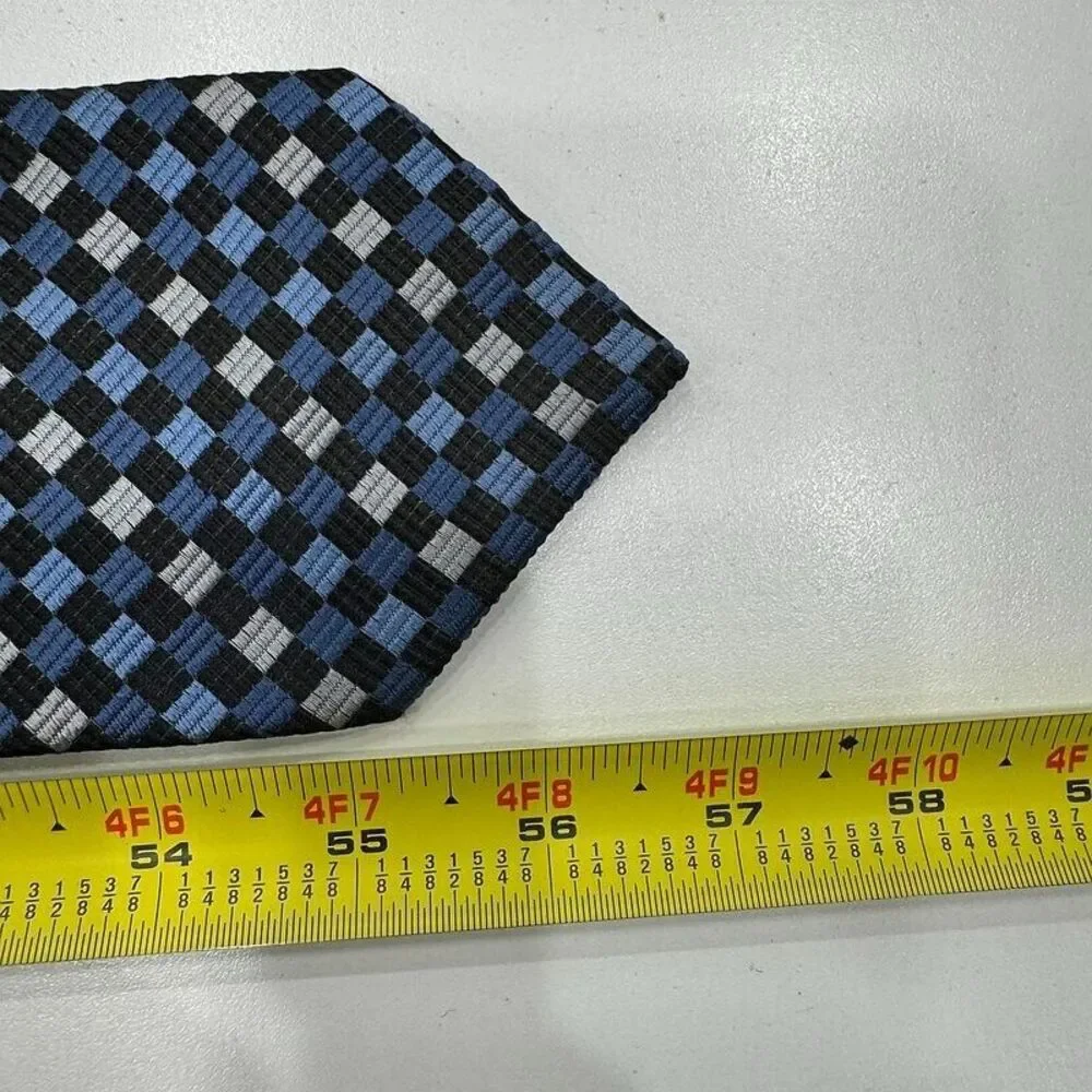 Canali Neck Tie Pure Silk‎ Made in Italy Blue Squares Geometric Mens